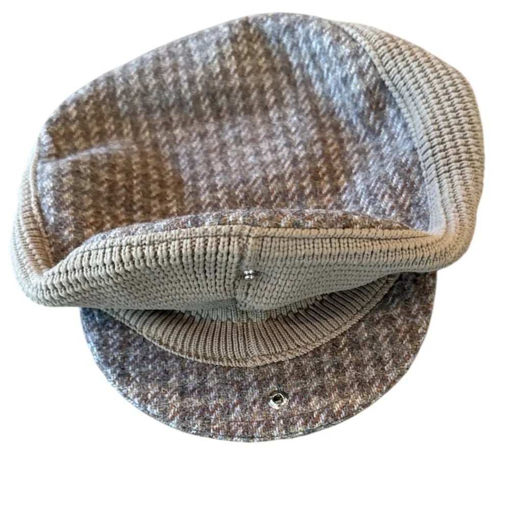 Vintage The Edinburgh Woolen Mill Pure Wool Brown Houdstooth Newsboy Cap Size OS
